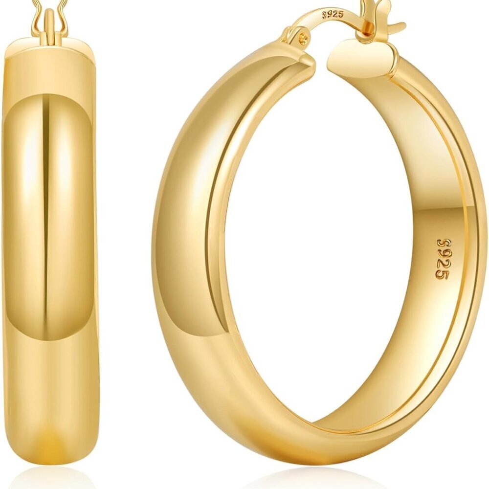 Gold Hoop Earrings Hypoallergenic Sterling Silver 40mm Women Jewelry
